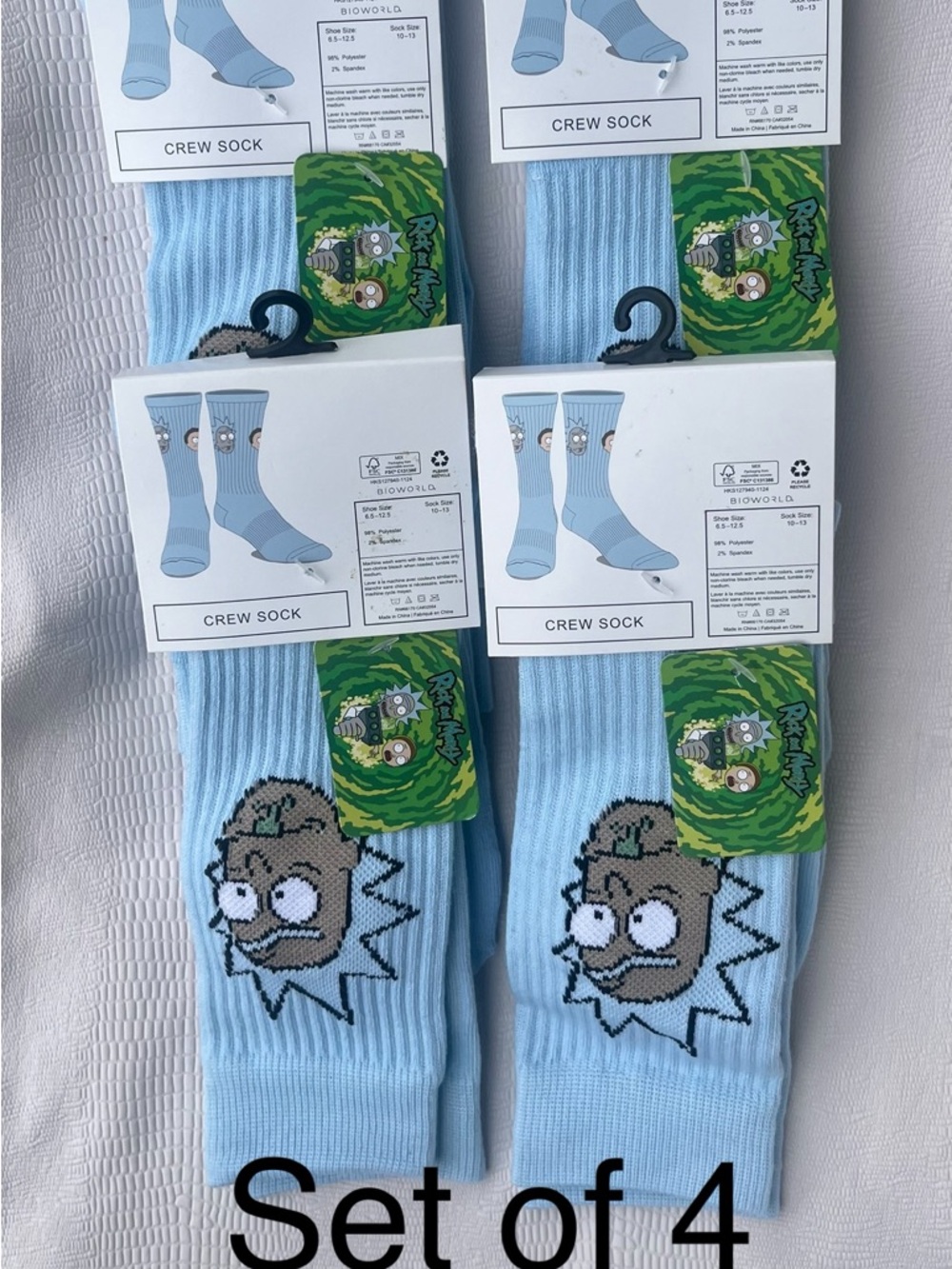 Light Blue Crew Athletic Socks with Cartoon Face - Licensed Character Design